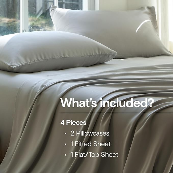 DOZ Sheet Set, 100% Viscose derived from Bamboo, Organically Grown, Buttery Soft, Cooling Sheets, High GSM, Deep Pockets - 4 Piece - 2 Pillowcases 1 Fitted Sheet 1 Top Sheet (Dove, King)