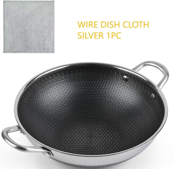 12.5Inch Stirfry Pan with Coating Stainless Steel Wok Pan with Nonstick Coating,Frying Pans, Stay-Cool Handle,Works with Gas, Electric, Ceramic Furnace Stove,Suitable for Home , Outdoor Camping