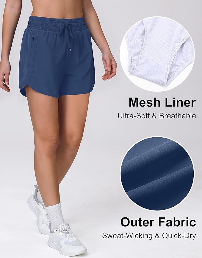Women's 5" Running Shorts Quick Dry Sporty Athletic Gym Workout Shorts with Zipper Pockets Liner