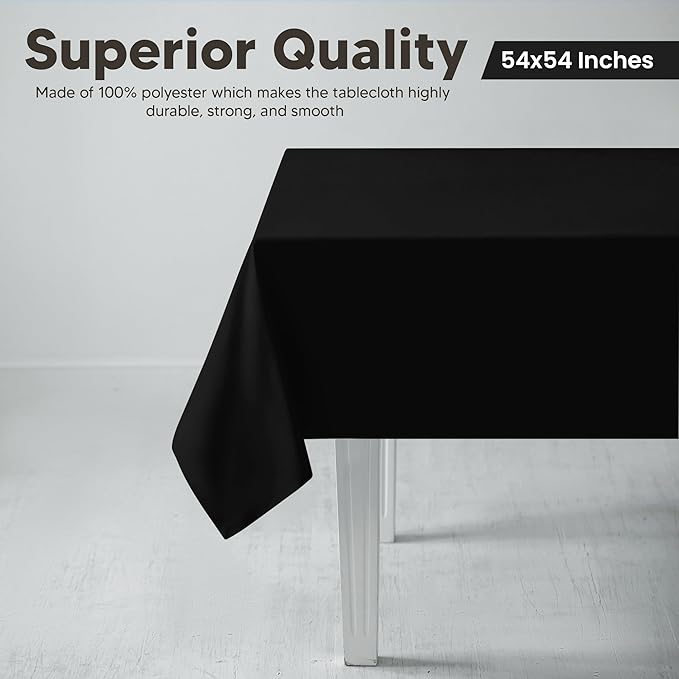 Utopia Kitchen Square Table Cloth 2 Pack(54x54 Inches, Black), Tablecloth Machine Washable, Polyester Table Cover for Dining, Buffet Parties, Picnics, Events, Weddings and Restaurants