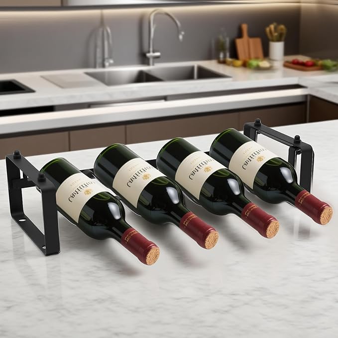 Stackable 4 Bottles Wine Rack ??Compact Metal Wine Holder for Countertop, Cabinet, Pantry, Bar, or Small Spaces ??Small Freestanding Wine Storage Organizer for Tight Spaces (1 Tier, Black)