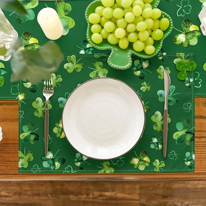 Artoid Mode Green Lucky Shamrock St. Patrick's Day Placemats Set of 4, 12x18 Inch Seasonal Spring Table Mats for Party Kitchen Dining Decoration