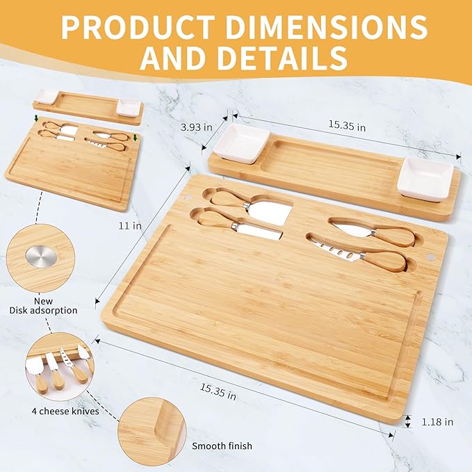 Charcuterie Boards Accessories, Charcuterie Boards with Knife Set, Cheese Board Serving Tray, Gifts for Women, Housewarming Gifts for New Home, Wedding Gift for Couples 2025 (With 2 Bowl)