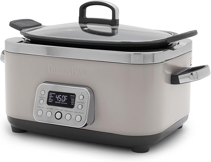 GreenPan Elite 14-in-1 Programmable 6QT Electric Slow Cooker, Dishwasher Safe Lid & Removable Crock, PFAS-Free Healthy Ceramic Nonstick Multi-Cooker, Sear, Saut챕, Brown, Steam Basket, Roast, Clay