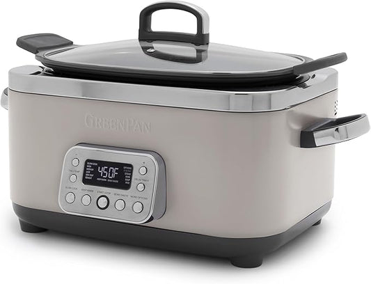 GreenPan Elite 14-in-1 Programmable 6QT Electric Slow Cooker, Dishwasher Safe Lid & Removable Crock, PFAS-Free Healthy Ceramic Nonstick Multi-Cooker, Sear, Saut챕, Brown, Steam Basket, Roast, Clay