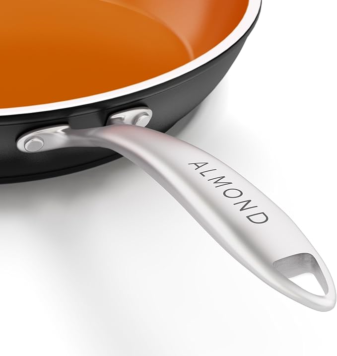 Nonstick Ceramic Copper Frying Pan: Non Stick Skillet with Glass Lid - Round Aluminum Saute Pan For Gas, Electric and Induction Cooktops - 10 Inches