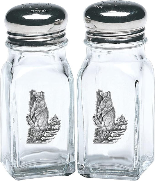 Heritage Pewter Black Bear Salt and Pepper Shaker Set of 2 Bottles | Expertly Crafted Pewter Glass