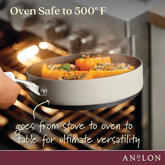 Anolon Achieve Hard Anodized Nonstick Saut챕 Pan with Lid, 3 Quart - Silver