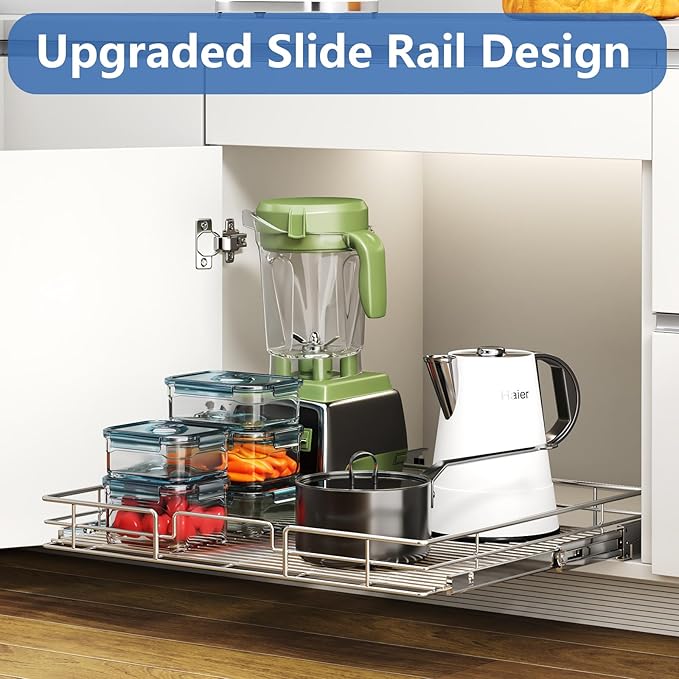 ROOMTEC Pull Out Cabinet Organizer, Cabinet Pull Out Shelves 28쩍" W x 21쩍" D, Heavy Duty Cabinet Drawers Slide Out Kitchen Cabinet Organizers Storage Shelf