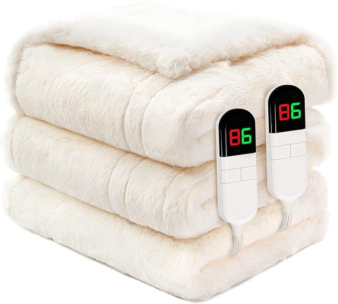 Premium Heated Blanket King 90"횞100",Ultra Cosy Soft with 8 Heating Levels,Dual Control Plush Fast Heating Faux Rabbit Fur Blanket for Bed - Auto Shut Off,Machine Washable(Beige)