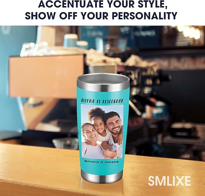 SMLIXE Personalized Coffee Tumbler Print in USA 20oz Stainless Steel Double Wall Insulated Coffee Cup With Text Photo Logo