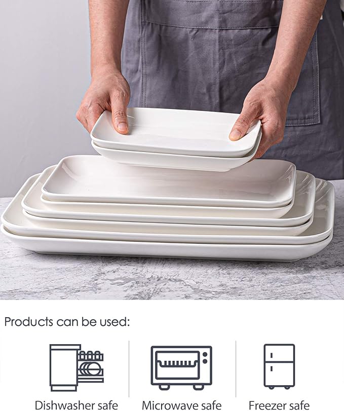 DELLING Large Serving Platter Set 16/14/12inch Large Serving Tray - Rectangular White Serving Trays for Party, Turkey Platter Set of 3, Christmas