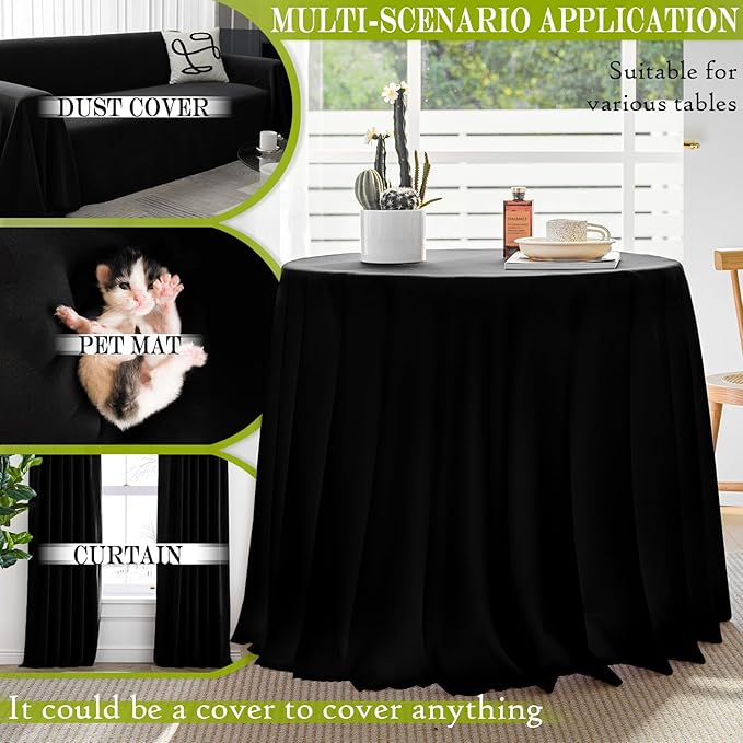 BYDOLL Table Cloth 60 Inch Round Tablecloth Fits Max50 Inch Diameter Table Top,Black Polyester Washable Wrinkle-Free Spillproof Tablecloth for Party Patio Cover