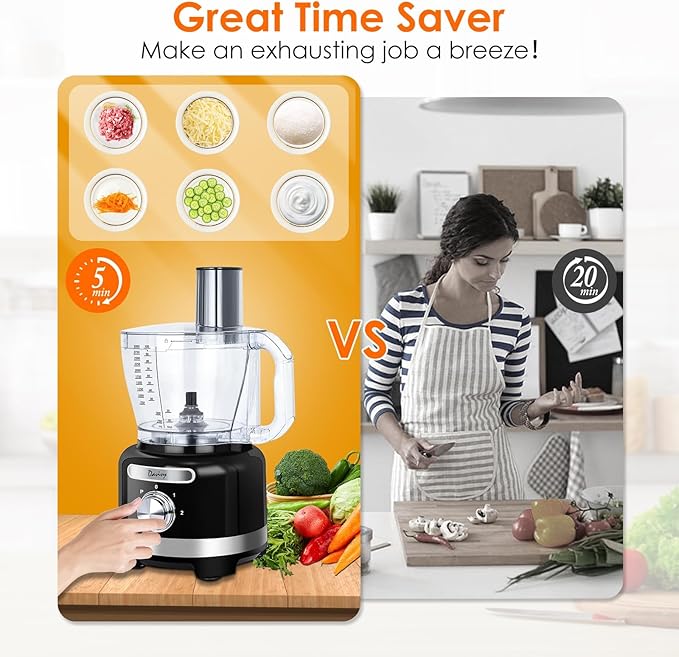 Davivy 16 Cup Food Processor & Blender Combo ??10-in-1 Multifunction 3.8L Processor with 6 Cup (50oz) Glass Blender, 2 Speeds + Pulse, Vegetable Chopper & Meat Grinder for Home Use, Black
