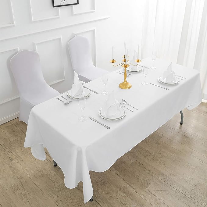Cupuamon Rectangle Tablecloth 60x84 inch Washable Polyester Fabric Table Cloth for Wedding Party Dining Banquet Decoration（60x84, White）