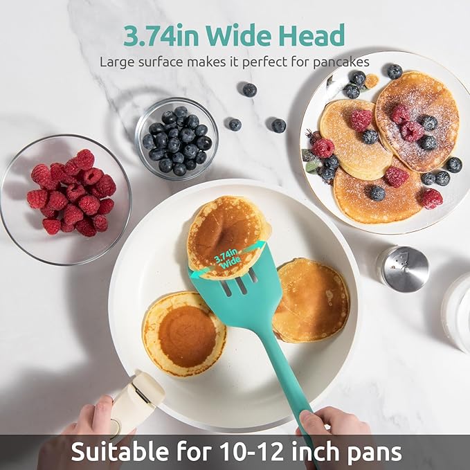 13.6" Slotted Silicone Turner: U-Taste 600쨘F Heat Resistant Kitchen Spatula Flipper, Food Grade Flexible Wide Seamless Rubber Cooking Utensil for Egg, Omelette, Burger in Nonstick Cookware (Aqua Sky)