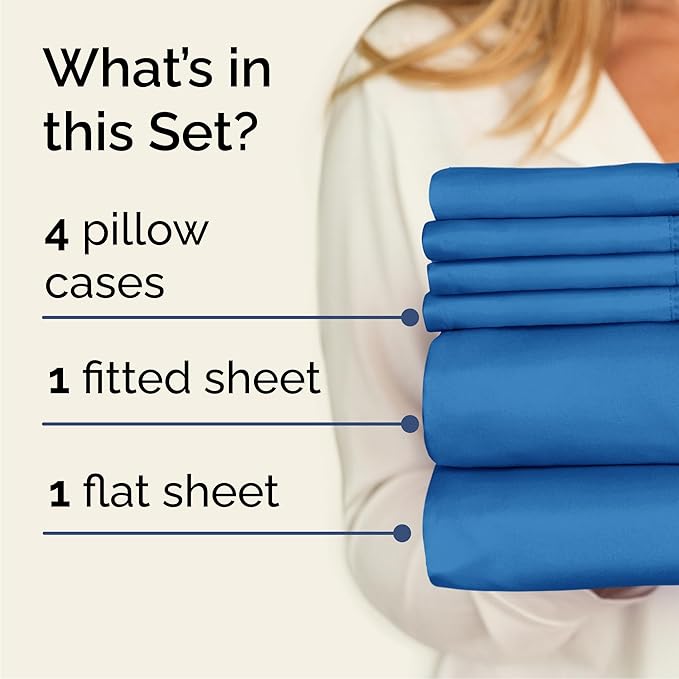 Queen 6 Piece Sheet Set - Cooling & Breathable Bed Sheets - Hotel Luxury Bed Sheets for Women, Men, Kids & Teens - Bedding w/Deep Pockets & Easy Fit - Soft & Wrinkle Free - Queen Royal Blue Sheets