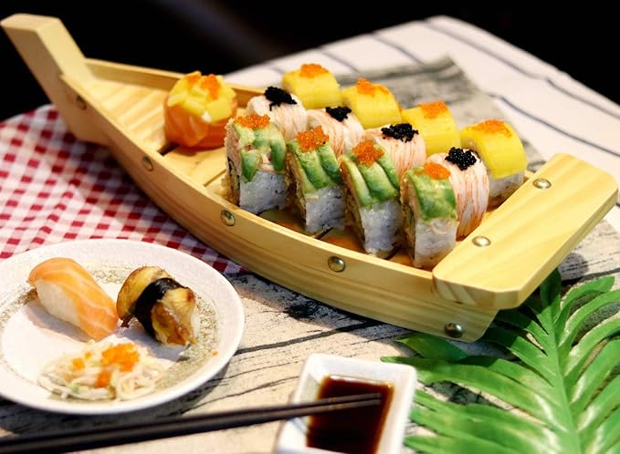 Kichgather 14.5??Wooden Sushi Serving Tray Boat Plate for Restaurant or Home