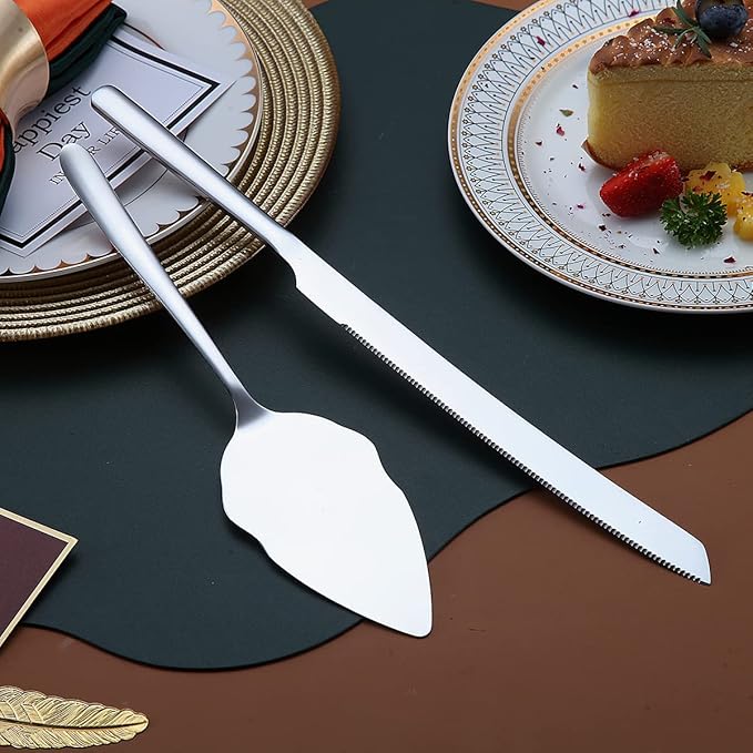 Wedding Cake Knife and Server Set, Stainless Steel Cake Cutting Set for Wedding, Include Cake Cutter and Cake Server for Wedding, Parties, Activities, Family, Dishwasher Safe (Shiny Silver)