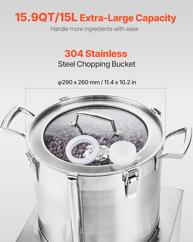 VEVOR Food Processor & Vegetable Chopper, 15.9 Quart Food-Grade Stainless Steel Food Processor Chopper with 2 Extra S-Curve Blades, Ideal for Chopping Vegetables, Fruit, Grains, Nuts