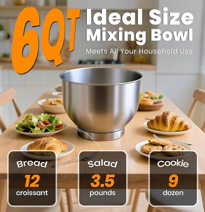 Stand Mixer 6QT Kitchen Mixer with LED Smart Touchscreen, 11-Speed Tilt-Head Mixer with Timer, 4 Preset Menus, Stainless Steel Bowl, Dough Hook, Whisk, Beater,Red