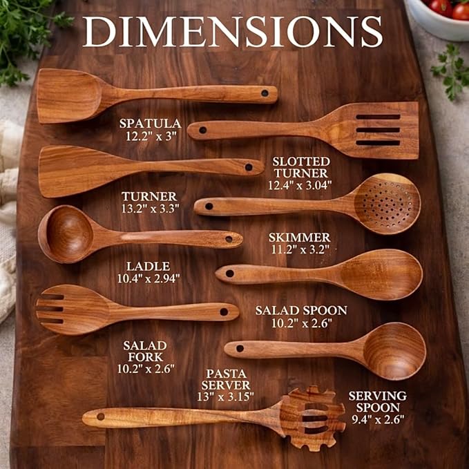 9-Piece Wooden Cooking Utensil Set ??Premium Wood Kitchenware for Nonstick Cookware, Heat-Resistant & Durable Wooden Spoons and Spatulas ??Eco-Friendly Kitchen Tools for Stirring & Serving