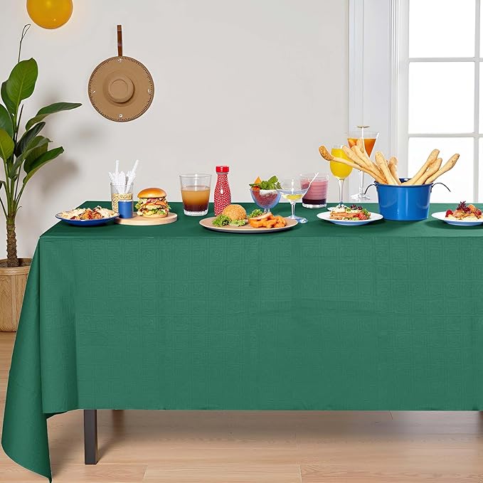 [6 Pack] Dark Green Paper Tablecloth Disposable for Rectangle Tables, 54 X 108 Inch Party Table Cover with Plastic Backing, Waterproof 3 Ply Table Cloth for Christmas Parties St. Patrick's Day