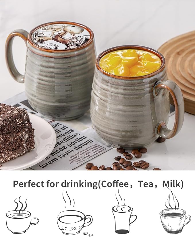 HASENSE 20 Oz Coffee Mugs Set of 2, Porcealin Large Coffee Cups for Office and Home, Modern Coffee Mug with Big Handle for Latte Coffee Tea Soup as Friend Gifts, Dishwasher and Microwave Safe (Grey)