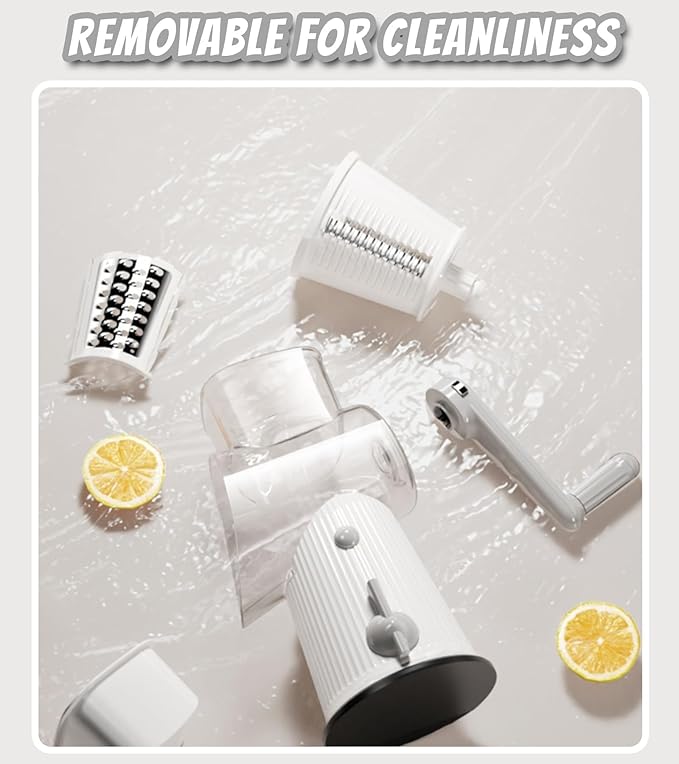 BSFRNF 5 In 1 Rotary Cheese Grater Vegetable Slicer for Kitchen, Carrot Shredder Tool-Food Shredders with 5 Sets Interchangeable Blades And Strong Suction Base (White)
