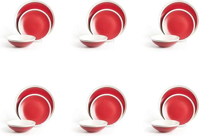Rock Ridge Speckled Stoneware Dinnerware Set (18pc Set, Ruby and Ivory)