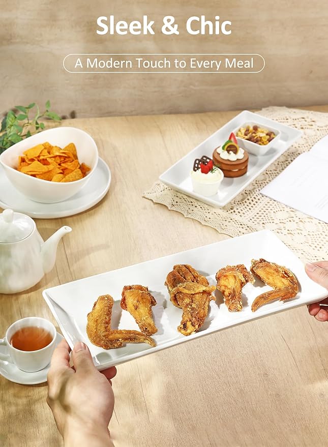 Yedio 14??White Porcelain Serving Platters, Elegant Large Rectangular Plates Trays for Dinner Parties, Appetizers, Sushi, Desserts & More, Microwave & Dishwasher Safe, Set of 4