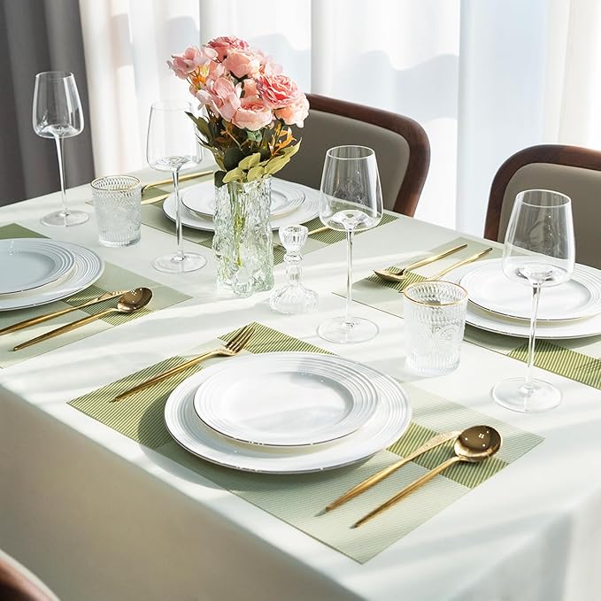 SUMYMERY Placemats Set of 12 Vinyl/Plastic Woven Place Mats for Kitchen Table Indoor/Outdoor Washable Placemat Wipeable Dining Table Mats (Green Cube,12)