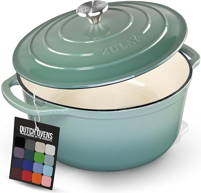 Zulay Kitchen 6 Quart Enameled Cast Iron Dutch Oven Pot with Lid ??Premium Durability & Oven Safe up to 500째F ??Heavy Duty Cookware Perfect for Bread Baking, Stews, Braising & Roasting - Aventurine