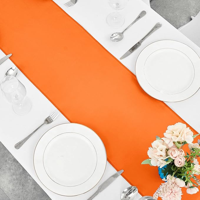 10-Pack Orange Satin Table Runner 12 x 108 Inch Long Bright and Smooth Silk Fabric Table Runner for Wedding Banquet Birthday Party Decoration