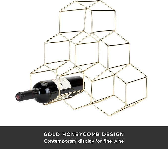 Viski Geo Countertop Wine Rack Freestanding, 6 Wine Bottle Holder for Wine Storage, Kitchen Decor, Wine Pantry Storage, 14.25", Gold