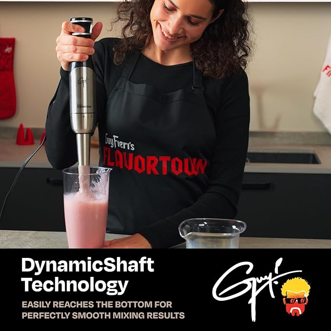 Guy Fieri's Flavortown Immersion Blender with DynamicShaft Technology, 400W & One-Hand Speed Control ??Perfect for Soups, Sauces, Smoothies, Baby Food & More ??Hand Blender & Electric Whisk
