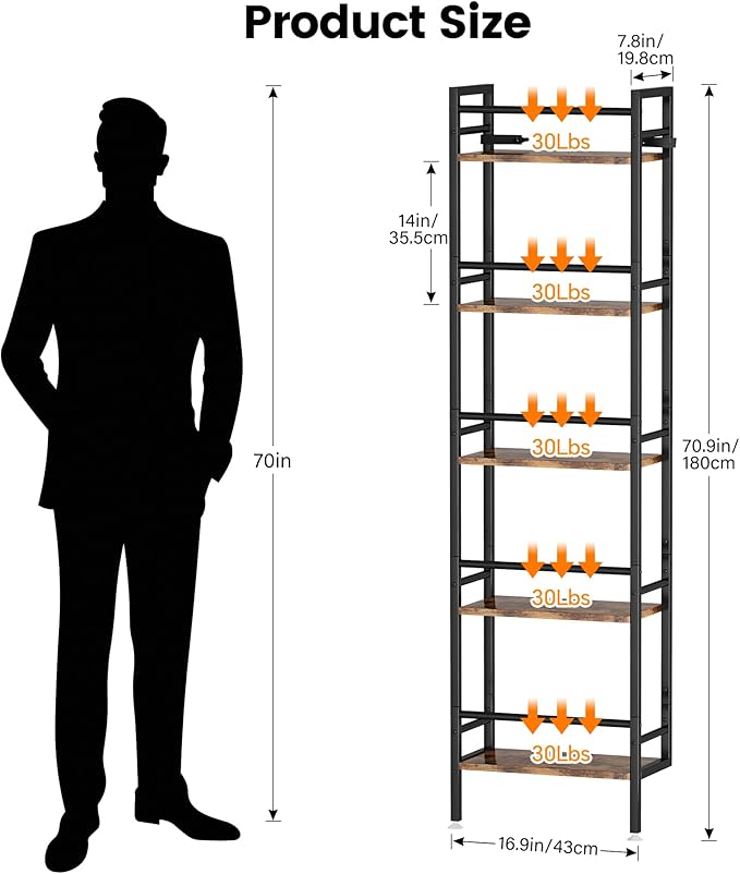 Homeiju 5-Tier Freestanding Wine Rack, 60 Bottles Wine Racks for Wall Mounted, Wines Bottle Holder Display Shelf with Fences, Liquor Storage for Kitchen, Dining Room, Bar (Rustic Brown)
