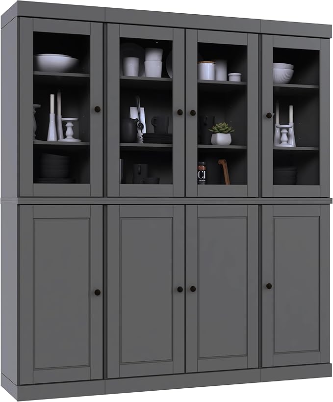 Palace Imports 100% Solid Wood Kitchen Pantry Hutch, Gray, 65" w x 71.5" h x 15.5" d, Renewable Eco-Friendly Wood, Made in Brazil