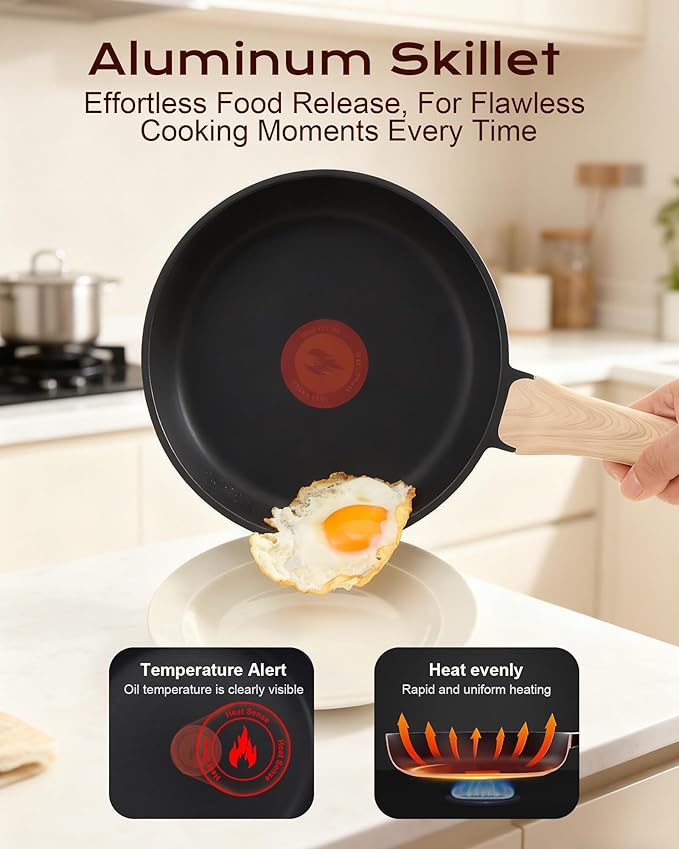 Non Stick Frying Pan, 10-inch Omelette Pan with Heat Dot Temperature Indicator, Healthy Non Toxic Egg Skillet with Heat-Resistant Handle, PFOA-Free, Dishwasher Safe, Compatible with All Cooktops