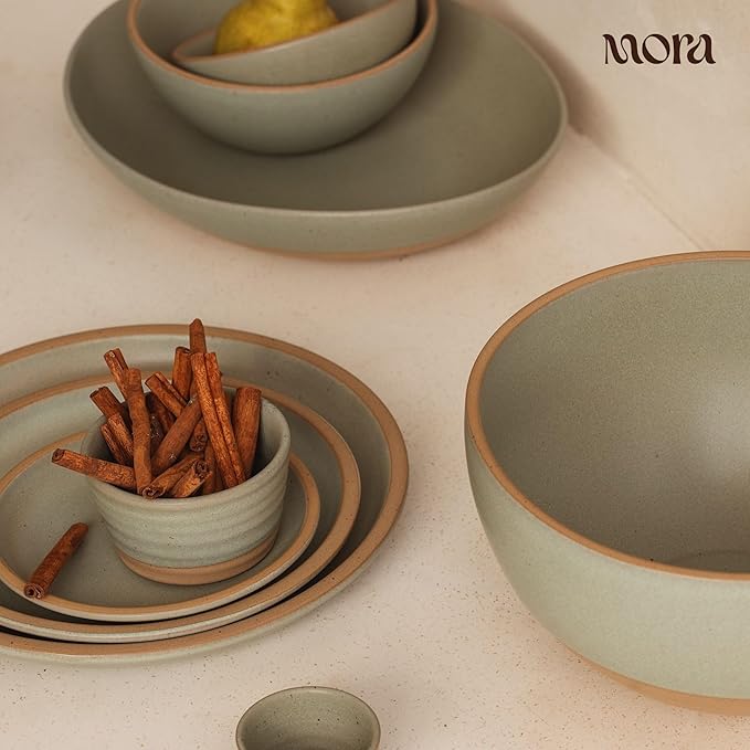 MORA Small Plates Set of 4, 6.5 inch Ceramic Pottery Dessert Plates - Microwave, Oven and Dishwasher Safe - Thyme