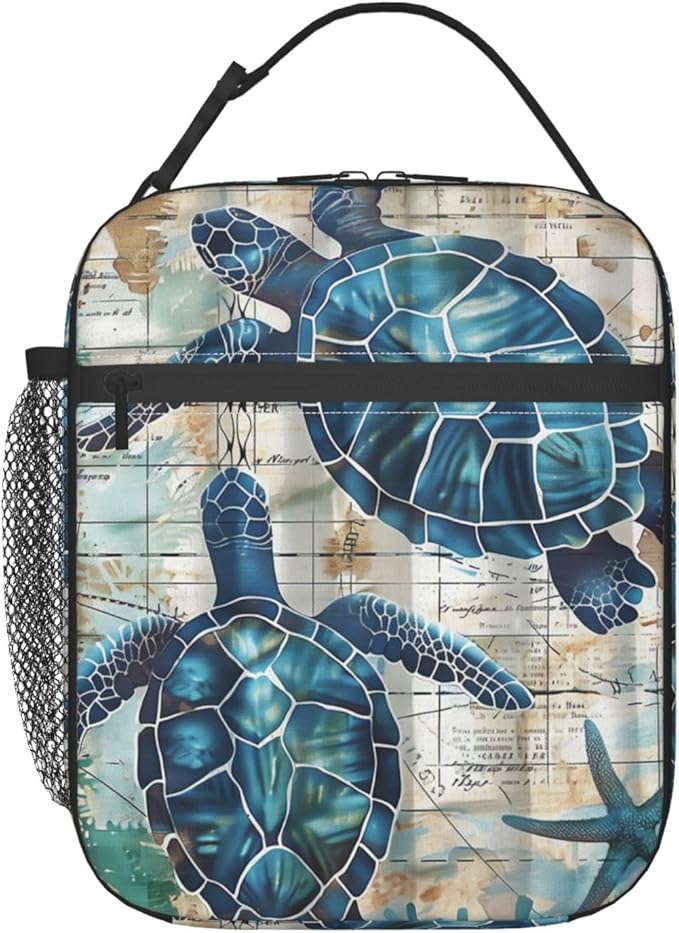 VANZEV Sea Turtle Lunch Box for Adults Women Girls Boys Kids Vintage Nautical Coastal Lunch Box Insulated Cooler Reusable Lunch Bag Container Gifts for Work Office Picnic Travel School