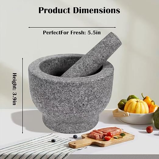 Heavy Duty Mortar and Pestle Set,2 Cup, 100% Granite Stone Molcajete Guacamole Bowl, Grind Seeds, Spices, Crush Garlic, Kitchen Muddler for Fresh Herbs, Great Gift