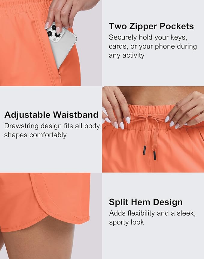 Women's 5" Running Shorts Quick Dry Sporty Athletic Gym Workout Shorts with Zipper Pockets Liner
