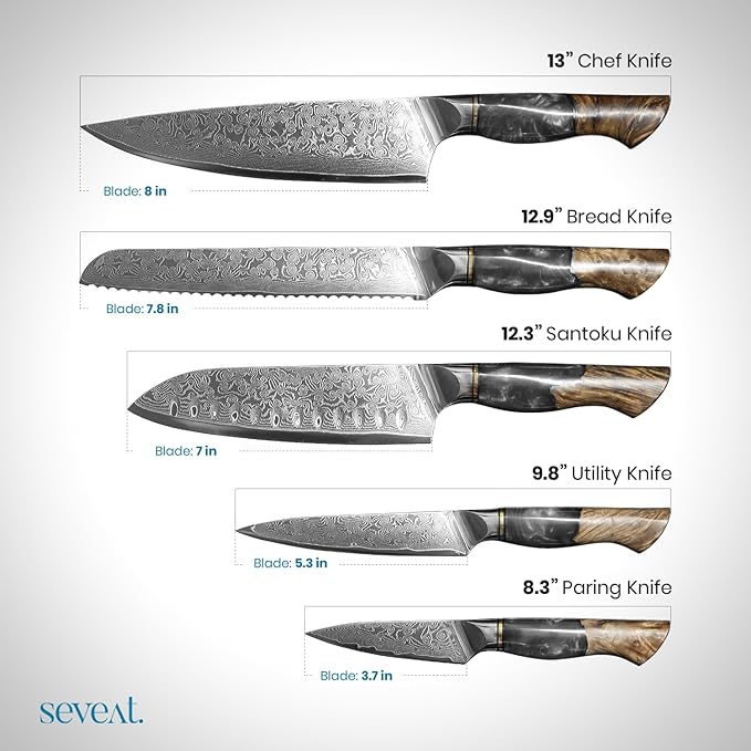 Damascus Kitchen Knife Set, 67-Layer Damascus Steel, 5-Piece Professional Chef's Japanese Knife Set for Kitchen, Ergonomic Wood & Resin Handle in Gift Box, Ideal for Gifting (Black, 5 pieces)