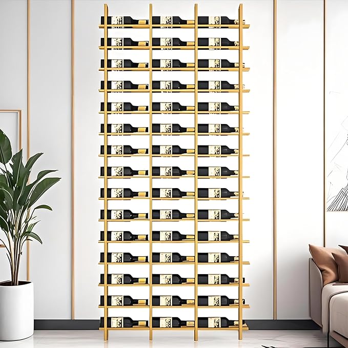 Wall Mounted Wine Rack, H 94.49inch, 16 Rows, Gold 48 Bottle Wine Cellar Racks, Metal Wine Bottle Holder for Home Bar, Wine Kitchen Storage (Gold, 3 Columns竊?8 Bottles竊?