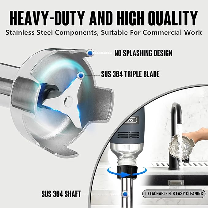 VONCI 22inch Commercial Immersion Blender Detachable Shaft, 500W & 750W Compatible, Stainless Steel Removable Shaft.