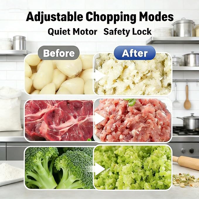 Electric Mini Garlic Chopper Set竊?-in-1 Wireless Garlic Chopper, USB Rechargeable Electric Mini Food Processor for Vegetable, Onion, Ginger, Nut -PC Container,Auto-Lock Safe Chopper Peeler Tool
