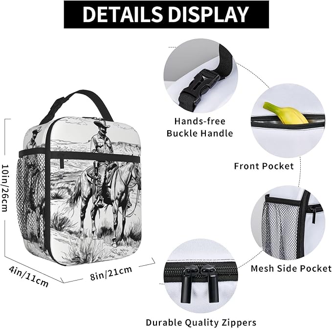 VANZEV Insulated Lunch Box for Women Men, Cowboy Theme Lunch Box Reusable Portable Lunch Bag Cooler Tote Waterproof Lunch Container for Office Picnic Work Travel Hiking
