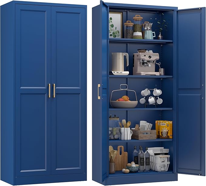 71??Metal Tall Kitchen Pantry Cabinet,Storage Cabinet with Doors and Adjustable Shelves,Modern Kitchen Hutch Cabinets,Freestanding Cupboard for Dining Room
