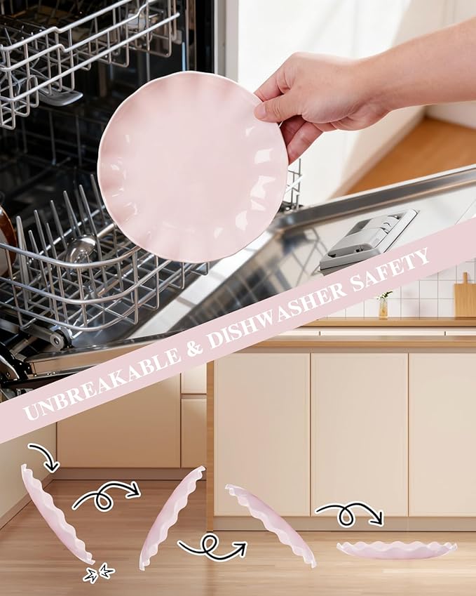 LIYH 20 Pcs 7.5 Inch Pink Scalloped Plastic Plates Reusable - Unbreakable Plastic Cake Dessert Plates for Weddings Party Outdoor Picnics Dishwasher Safe BPA Free (20Guests)